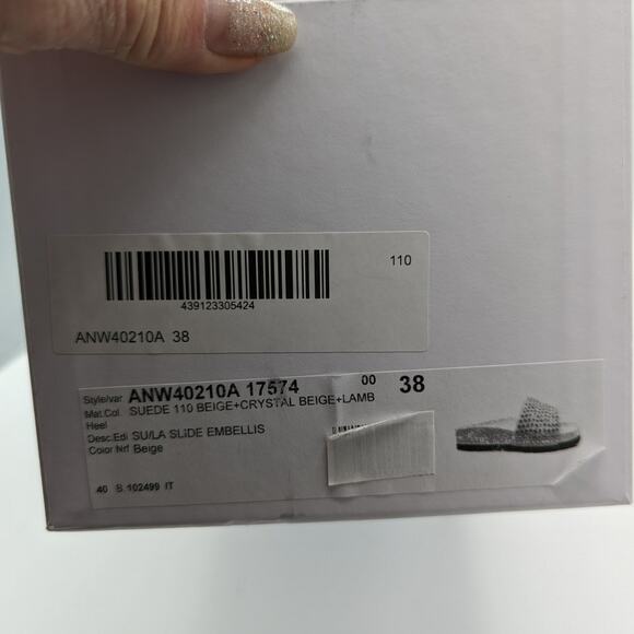 JW Anderson Suede Crystal Embellished Slides Beige Flat Sandals 38 US 7.5 NIB - Picture 7 of 13